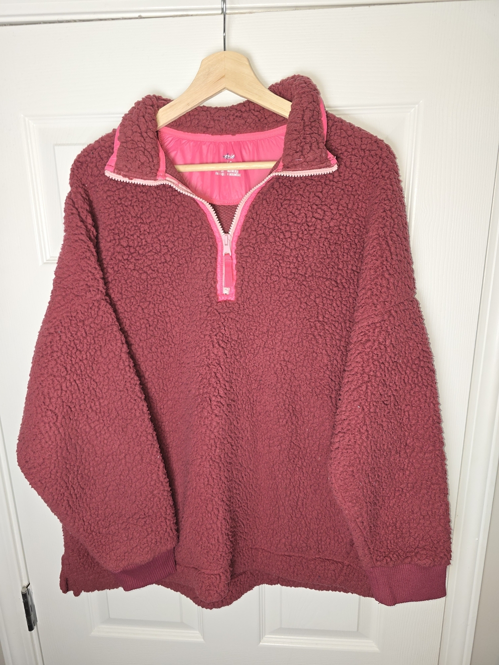 Aerie Women’s Plush Quarter-Zip Sherpa Pullover - Berry Size Large